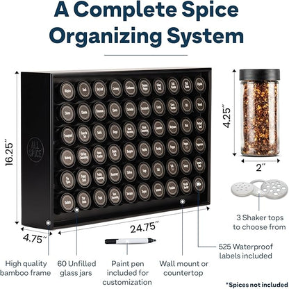 AllSpice Spice Rack Organizer, 525 Unique Labels, Countertop or Wall Mount - Image 3