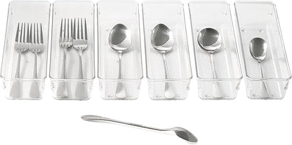 6 Set Clear Plastic Junk Drawer Organizer Vanity Curlery Utensil Makeups - Image 3