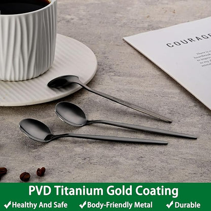 5.1 Inch Coffee & Tea Spoons, 6-Piece Black Stainless Steel Dessert Spoons - Image 7
