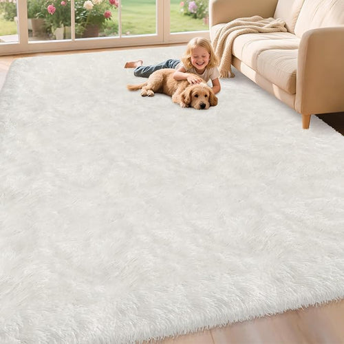 8x10 Area Rug for Living Room, Soft White Fluffy Rug for Bedroom Large Shaggy - Image 2