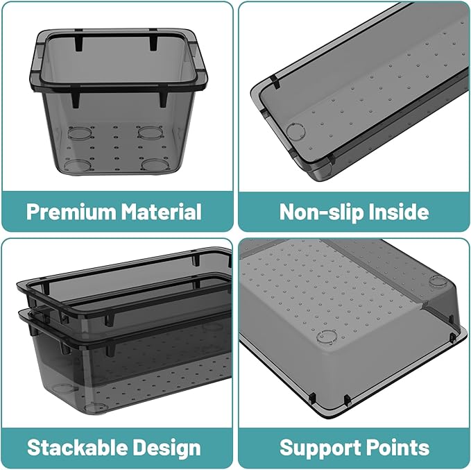 WOWBOX 40 PCS Clear Plastic Drawer Organizer Set, 4 Sizes Desk Drawer - Image 2