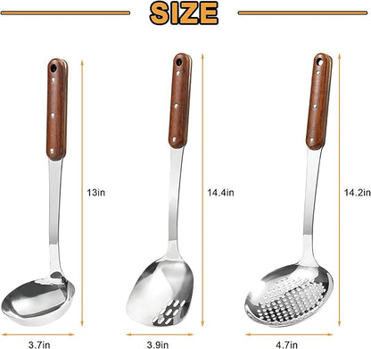 FJNATINH Stainless Steel Wok Spatula, Skimmer Ladle Tool Set, Mirror Polished - Image 3