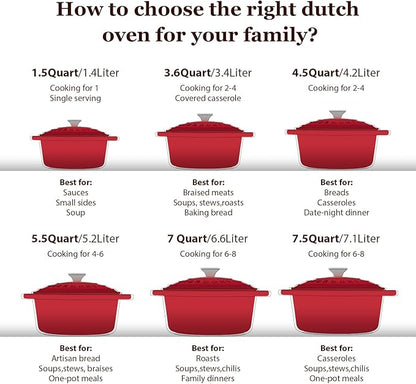 Overmont Enameled Cast Iron Dutch Oven - 7QT Pot - Heavy-Duty Cookware - Image 7