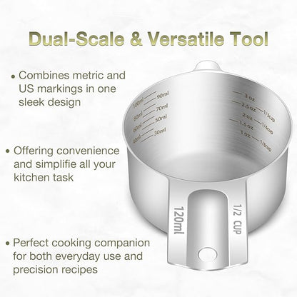1PCS 1/2Cup Single Measuring Cup, Etched Inner Scale Stainless Steel Measure - Image 4