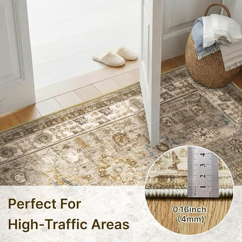 2x3 Rug for Entryway Hallway-Vintage Farmhouse Boho Floral Neutral Washable - Image 2