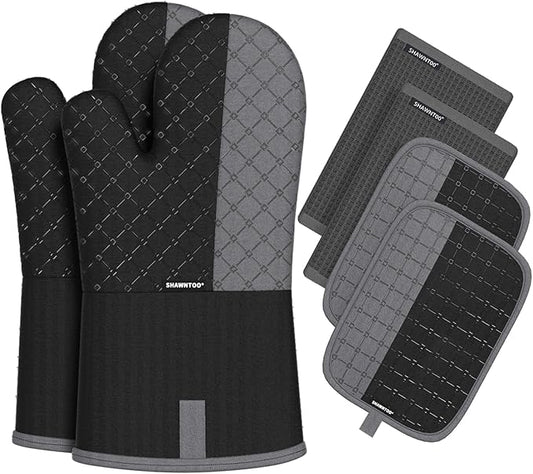 Oven Mitts and Pot Holders Sets 6pcs, Kitchen Oven Glove, High Heat Resistant by OvenMitts