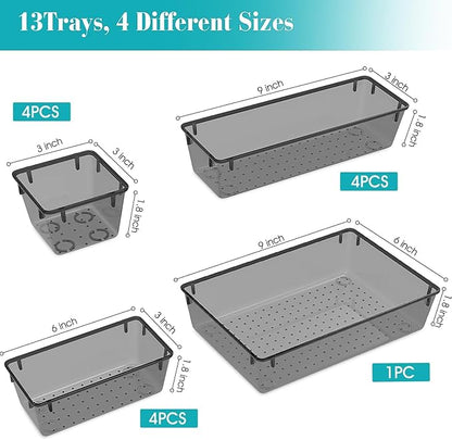 StorMiracle 13 PCS Clear Plastic Drawer Organizers Set, 4 Size Desk Drawer - Image 2
