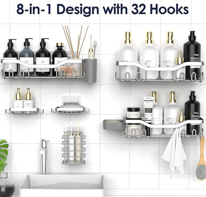 NESOMI Shower Caddy Adhesive Shower Organizer 8-Pack, Rustproof Stainless Steel - Image 4