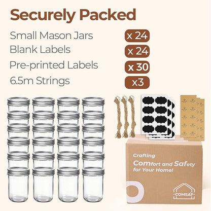 ComSaf Small Mason Jars 8 oz 24Pcs Bulk Set, Half Pint Regular Mouth Mason Jar - Image 8