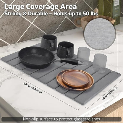 Stone Dish Drying Mat for Kitchen Counter – Collapsible 24"×16 Super Absorbent - Image 2