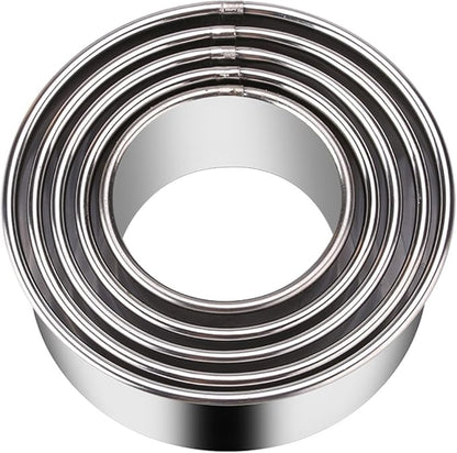5 Pieces Biscuit Cookie Cutters Set, Stainless Steel Circle Round Cookie by KSPOWWIN
