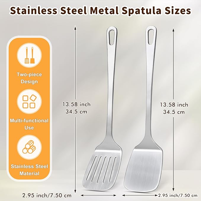 Stainless Steel Spatula, Metal Spatula Solid Turner, Heavy Duty Sturdy Spatulas - Image 6