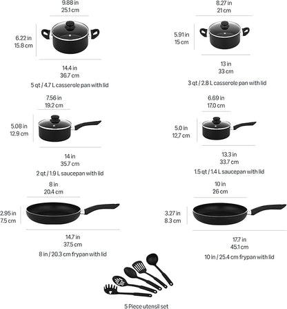 Amazon Basics Ceramic Non-Stick Cookware 15-Piece Set, Pans and Utensils - Image 4