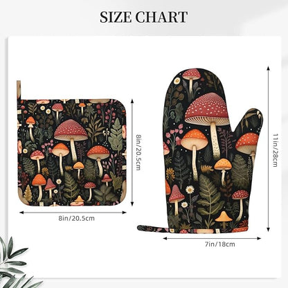 Oven Mitts and Pot Holders Mushroom Botanical Leaf Vintage Silicone Kitchen - Image 3