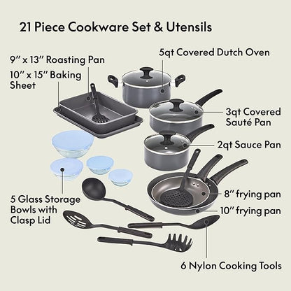 bella Cookware Set with Glass Lids with Nonstick, PFOA Free and Scratch - Image 3