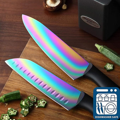 Marco Almond® Knife Block Set, 14-Piece Rainbow Color Stainless Steel Knife Sets - Image 4