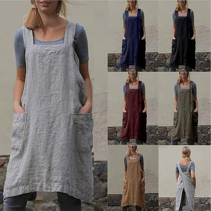 VLZUFE Cotton Linen Apron for women Cross Back Apron Pinafore Dress for Baking - Image 6