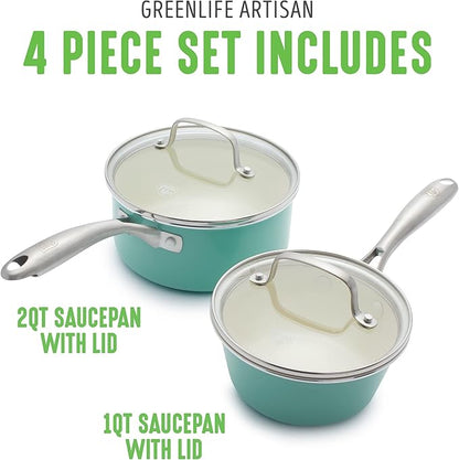 GreenLife Artisan Healthy Ceramic Nonstick, 1QT and 2QT Saucepan Pot Set - Image 5