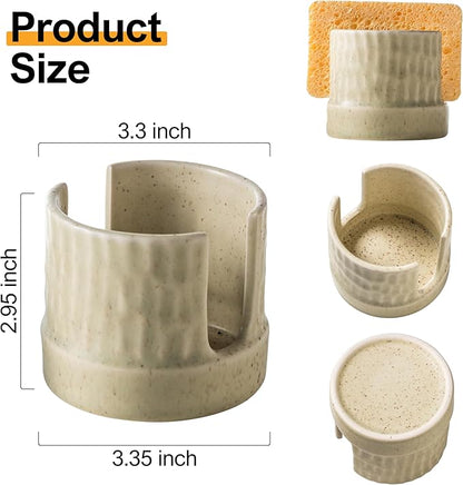 Zoeeker Kitchen Sponge Holder, Ceramics Sponge Dish Rack Sink Scrub Caddy - Image 3