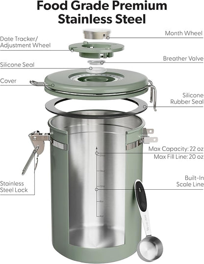 Veken Coffee Canister with Window, Airtight Stainless Steel Kitchen Food - Image 7