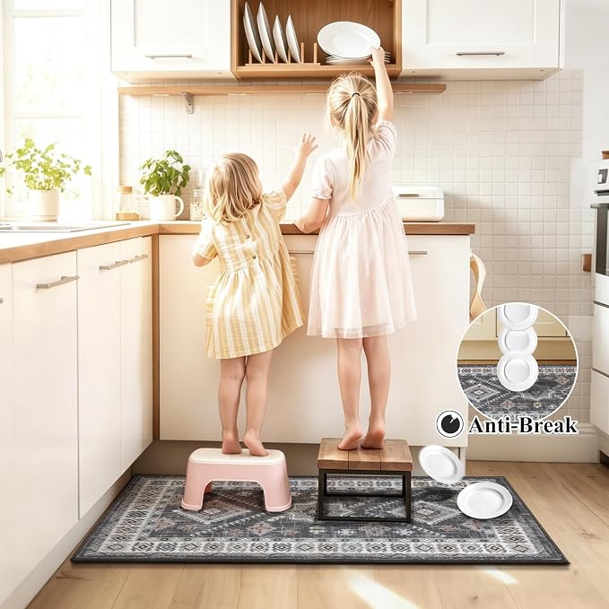 HEBE Boho Kitchen Rugs Sets of 2, Non Slip Washable Kitchen Mats - Image 6