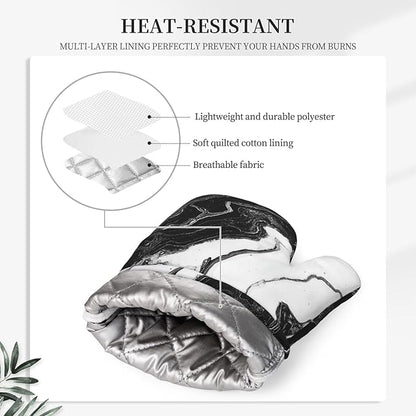 Oven Mitts and Pot Holders Marble Black White Liquid Abstract Silicone Kitchen - Image 4