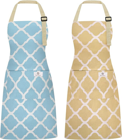 2 Pieces Aprons for Women with Pockets, Cotton Linen Waterproof Kitchen Cooking by Riqiaqia