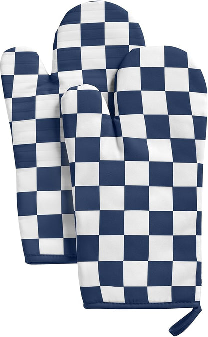 Ohocut Navy Blue Checkered Oven Mitts Heat Resistant, Vintage Retro by Ohocut