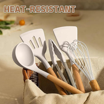 Umite Chef Kitchen Cooking Utensils Set, Wooden Handle Silicone Kitchen Gadgets - Image 6
