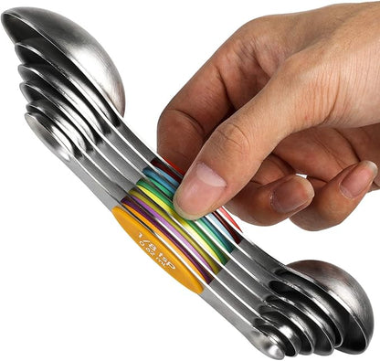 Magnetic Measuring Spoons Set Stainless Steel Stackable Dual Sided Teaspoons by YellRin