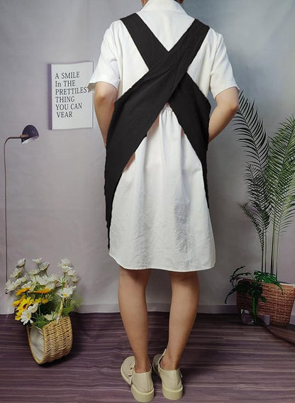 Cotton Cross Back Aprons Solid Color Cooking Kitchen Garden Smock - Image 6