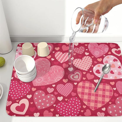 Valentine's Day Dish Drying Mat 18 x 24 Inch Heart Shaped Pattern Dish Drying - Image 6