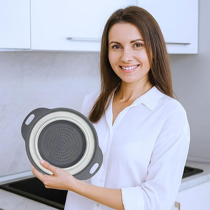 White Round Silicone Collapsible Colander – Silicone Round Kitchen Strainers - Image 6