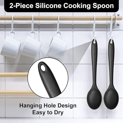 E-far Silicone Cooking Spoon Set of 2, Heat Resistant Kitchen Spoons Utensils - Image 5