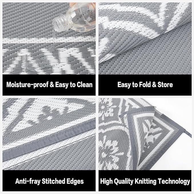 HUGEAR Outdoor Rug 9'x12' Patio Waterproof Mat Camping Carpet Outside Area Rug - Image 6