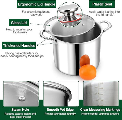 P&P CHEF 10 Quart Tri-Ply Stainless Steel Stockpot, Stock Pot - Image 3