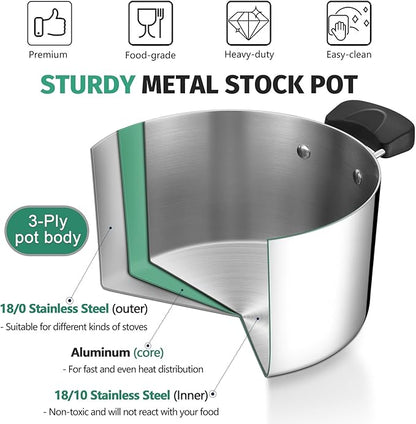 P&P CHEF 6 Qt Stockpot with Lid, Stainless Steel Cooking Stock Pot - Image 4