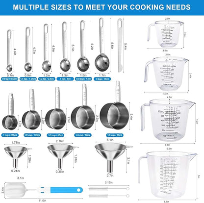 Measuring Cups and Spoons Set 22 Piece, 11 Stainless Steel Nesting Measuring - Image 2