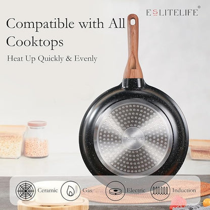 ESLITE LIFE Nonstick Ceramic Frying Pans Skillets Set, Non-Toxic Egg Omelette - Image 4