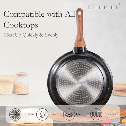 ESLITE LIFE Nonstick Ceramic Frying Pan Skillet, Non-Toxic Egg Omelette Kitchen - Image 4