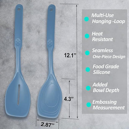 2 Pack Large Silicone Cooking Spoon, Non-Stick Slotted and Solid Spoon set - Image 2
