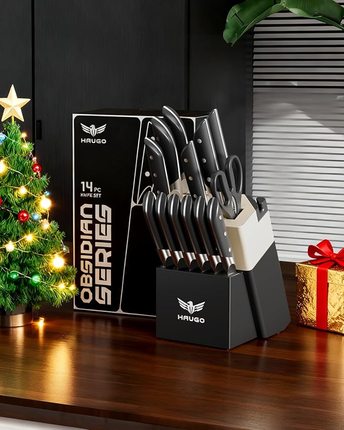 Kitchen Knife Set with Block: 14-Piece German Stainless Steel Full Tang - Image 7