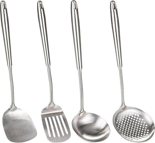FJNATINH 4-Pieces 304 Stainless Steel Wok Spatula Set, Cooking Utensil Set by HOMEKITCHENTOOL