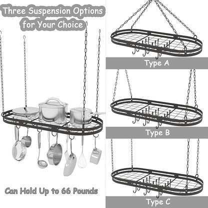 33” Hanging Pot Rack Ceiling Mount, Oval Pots and Pans Hanging Rack, Ceiling - Image 5