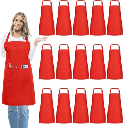 15 Pcs Adult Aprons Bulk with Pockets Adjustable Bib Chef Apron by IMERAGO