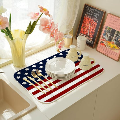 4th of July Dish Drying Mat 18x24 Inch Navy Blue Red Flag Stars Patriotic - Image 7