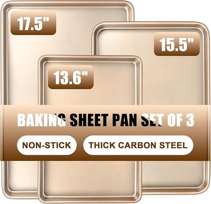 Baking Sheet Pan Set of 3, Commercial Cookie Sheets by Deedro