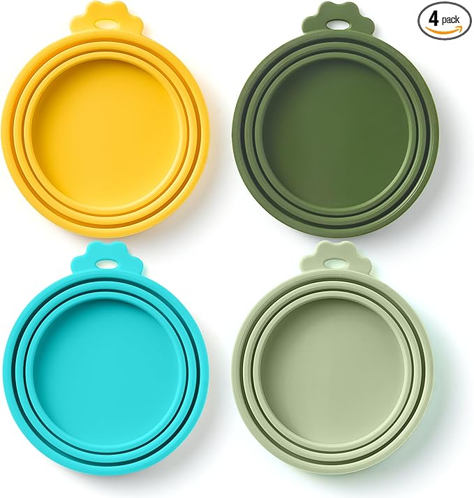 4 Pack Universal Pet Food Can Covers Lids by BasicHaus