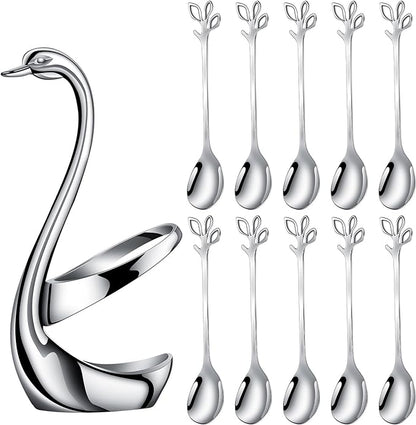 AnSaw Silver Small Coffee Spoon Holder Set, Swan Base by AnSaw