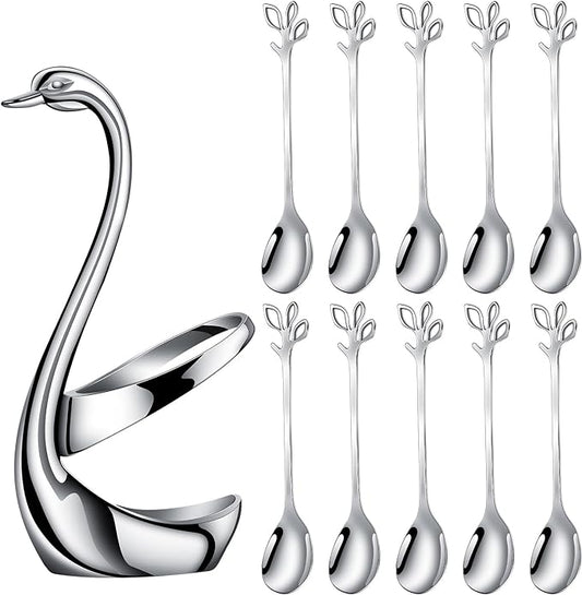 AnSaw Silver Small Coffee Spoon Holder Set, Swan Base by AnSaw